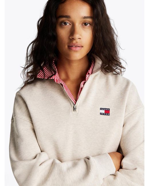 Tommy Hilfiger Natural Boxy Half-zip Cropped Sweatshirt