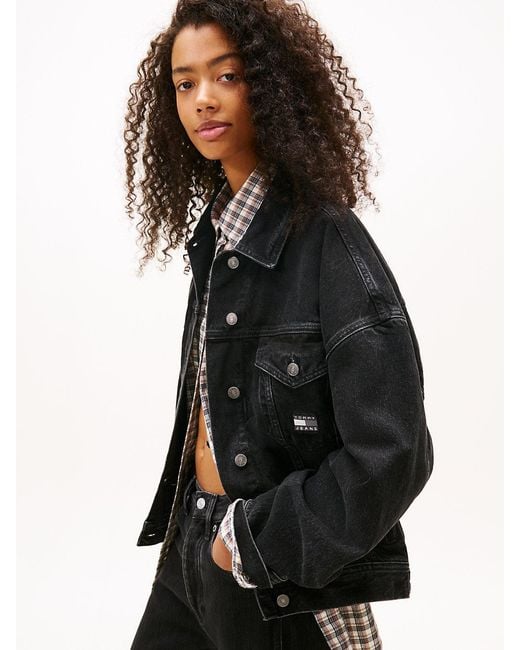 Tommy Hilfiger Black Back Logo Oversized Denim Trucker Jacket