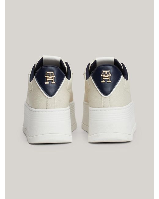 Tommy Hilfiger Natural Th Monogram Leather Platform Trainers