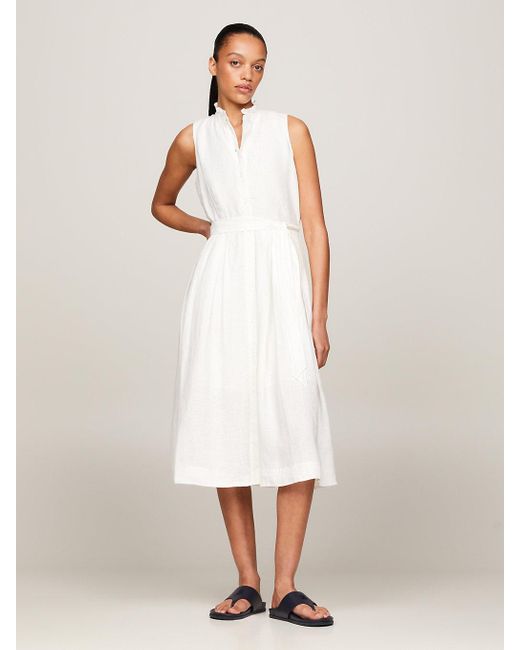 Tommy Hilfiger White Linen Sleeveless Maxi Shirt Dress