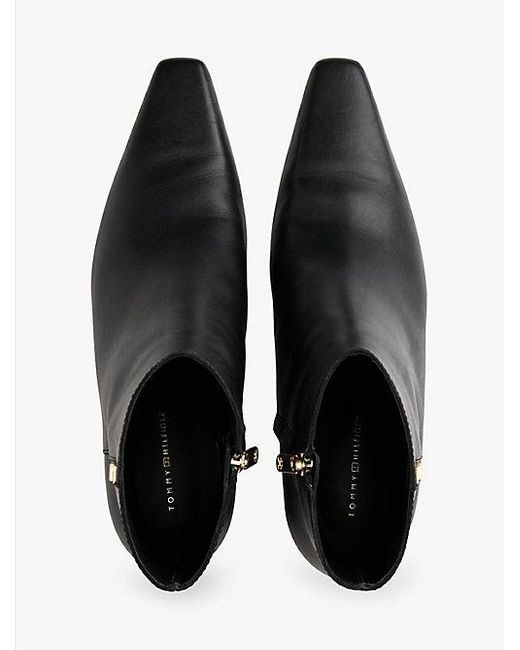 Tommy Hilfiger Black Leder-Stiefelette Mit Square Toe Und Kitten Heel