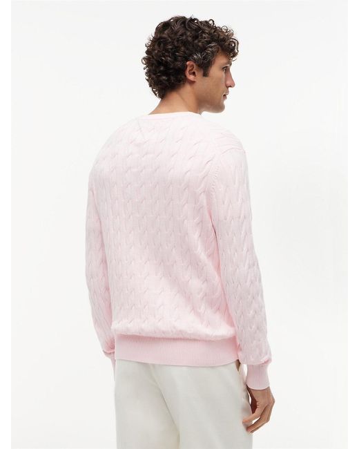 Tommy Hilfiger White Cable Knit Crew Neck Jumper for men