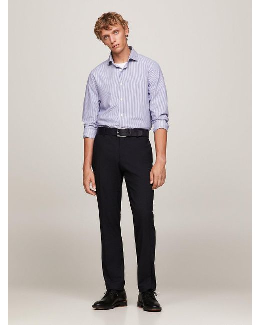 Tommy Hilfiger Blue Plain Weave Formal Slim Fit Trousers for men