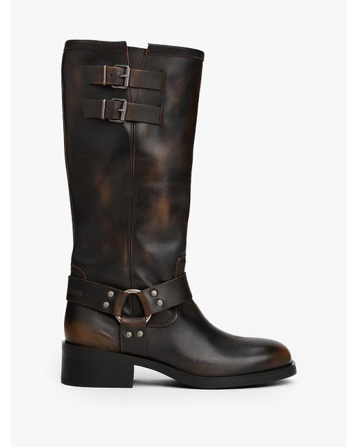 Tommy Hilfiger Black Leather Knee High Biker Boots