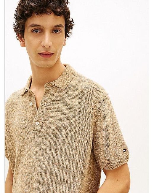 Tommy Hilfiger Relaxed Fit Smart-Casual Mouliné Poloshirt in het Natural voor heren