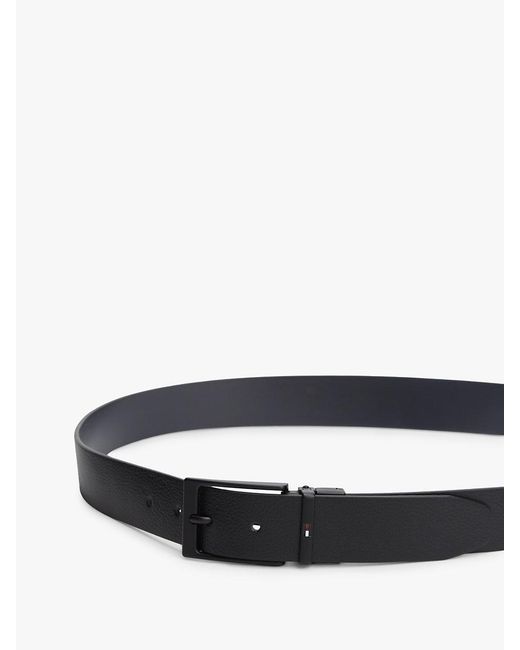 Tommy Hilfiger Black Rectangular Buckle Reversible Leather Belt for men
