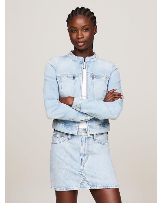 Tommy Hilfiger Blue Faded Denim Skinny Biker Jacket