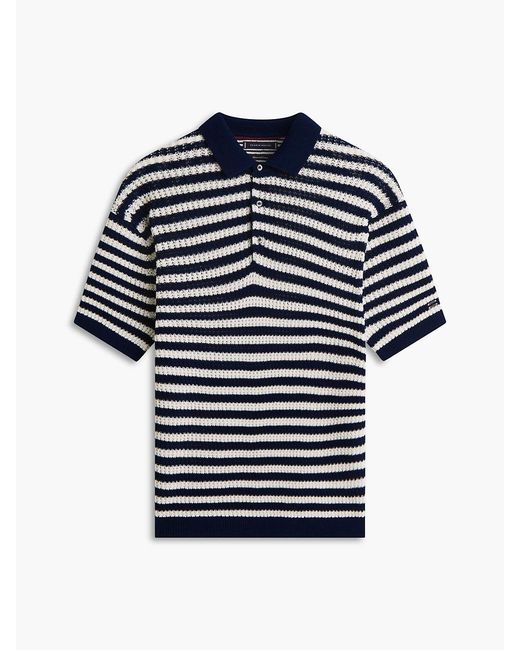Tommy Hilfiger Blue New York Label Relaxed Fit Knit Polo Shirt for men