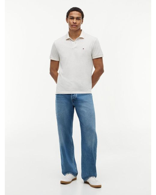 Tommy Hilfiger White Regular Fit Geometric Print Polo Shirt for men