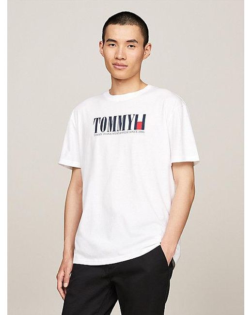 Tommy Hilfiger Rundhals-T-Shirt mit Tommy-Flag-Logo in White für Herren