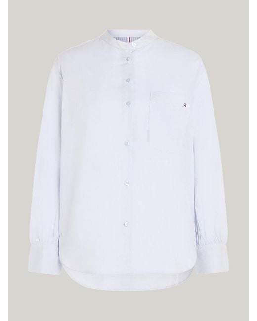 Tommy Hilfiger White Grandad Collar Oversized Voile Shirt
