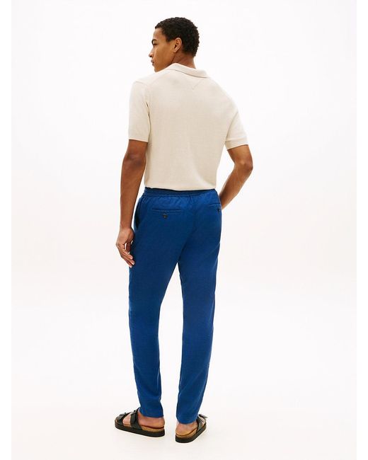 Tommy Hilfiger Blue Harlem Tapered Leg Linen Blend Chinos for men