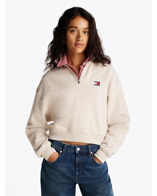 Tommy Hilfiger Natural Boxy Half-zip Cropped Sweatshirt