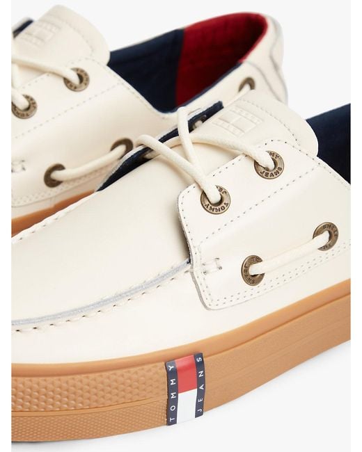 Tommy Hilfiger White Archive Flag Stripe Leather Boat Shoes for men