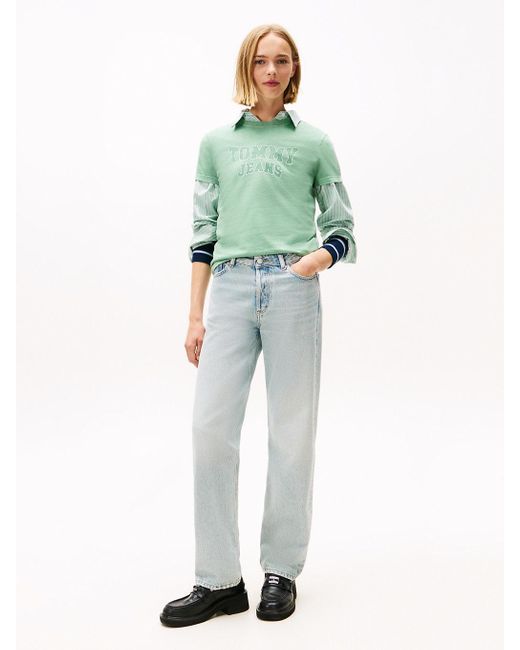 Jeans Slim Fit Dritti A Vita Media di Tommy Hilfiger in Green