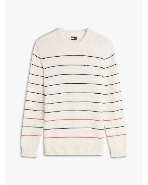 Tommy Hilfiger White Tommy Flag Stripe Slim Crew Neck Jumper for men