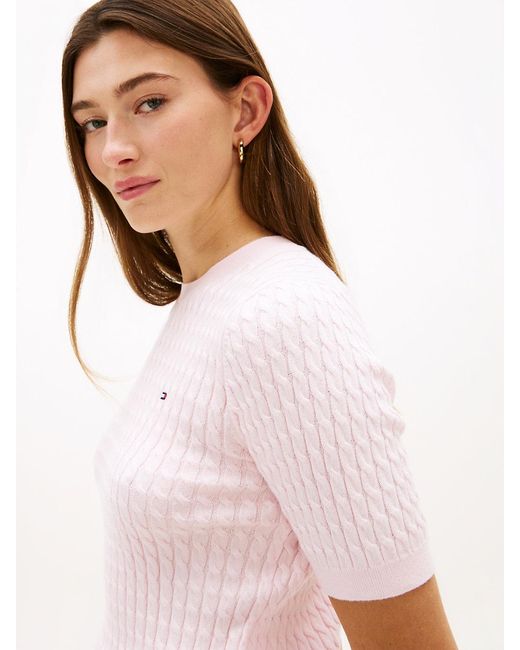 Tommy Hilfiger Blue Cable Knit Short Sleeve Jumper