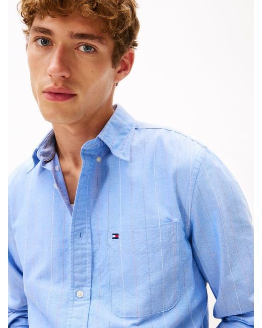 Camicia Oxford Regular Fit Con Motivo Gessato di Tommy Hilfiger in Blue da Uomo