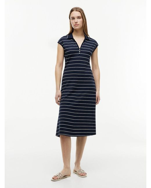 Tommy Hilfiger Blue Pique Henley Midi Polo Dress