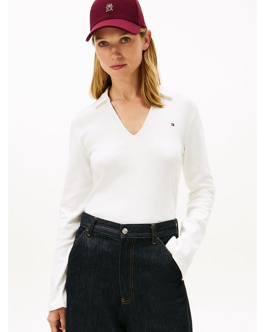 Tommy Hilfiger White Slim Fit Long Sleeve Polo Shirt