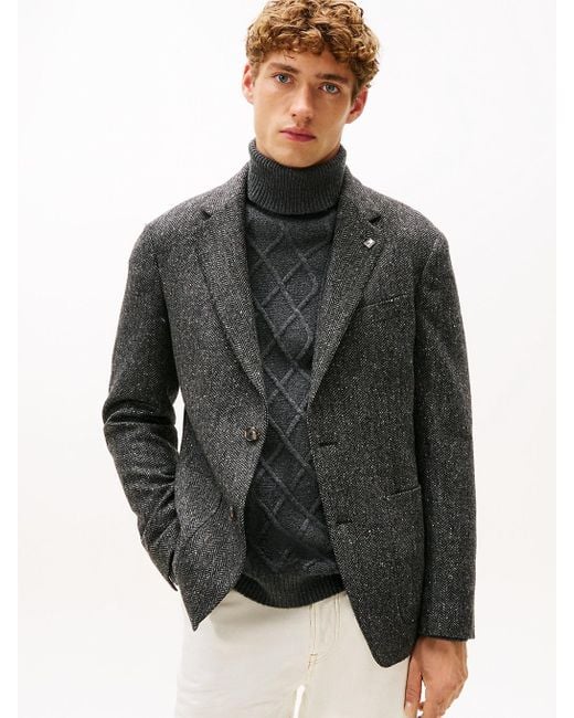 Tommy Hilfiger Gray Smart Casual Herringbone Tweed Blazer for men