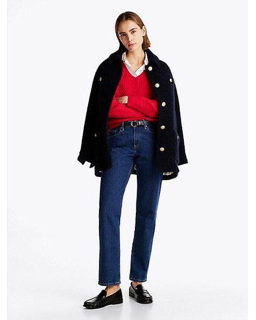 Tommy Hilfiger Kabelgebreide Trui Met V-Hals in het Red