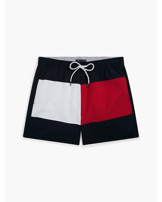 Tommy Hilfiger Red Classic Colour-Blocked Mid Length Swim Shorts for men