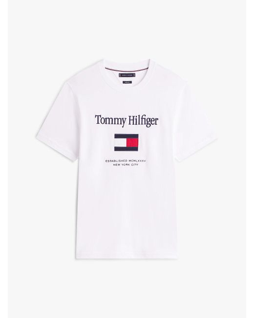 Tommy Hilfiger White Logo Embroidery Crew Neck T-shirt for men