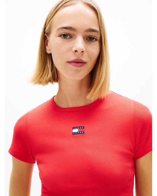 Tommy Hilfiger Red Tommy Badge Ribbed Slim T-shirt