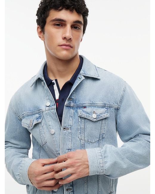 Tommy Hilfiger Blue Ryan Colour-Blocked Vintage Denim Trucker Jacket for men