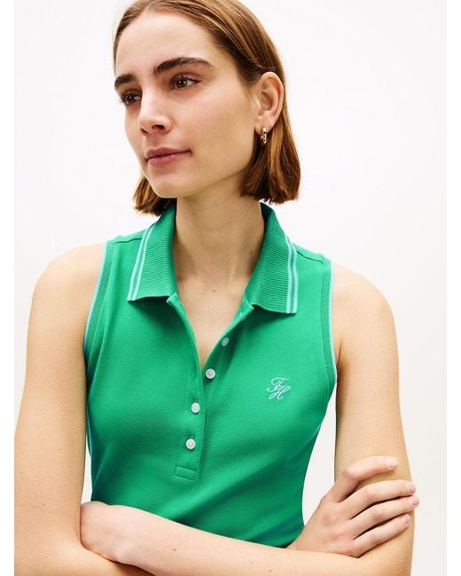 Tommy Hilfiger Green 1985 Slim Fit Pique Sleeveless Polo Shirt