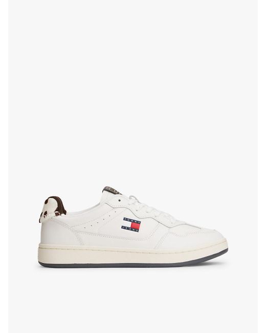 Tommy Hilfiger White Archive Court Cow Print Leather Trainers