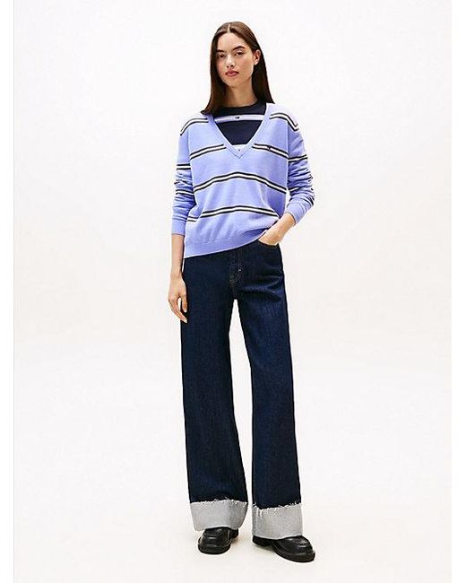 Tommy Hilfiger Trui Met V-Hals En Geborduurde Vlag in het Blue