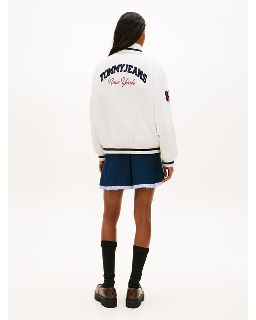 Tommy Hilfiger Natural Canvas Back Logo Oversized Varsity Jacket
