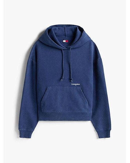 Tommy Hilfiger Gewassen Boxy Fit Hoodie Met Geborduurd Logo in het Blue