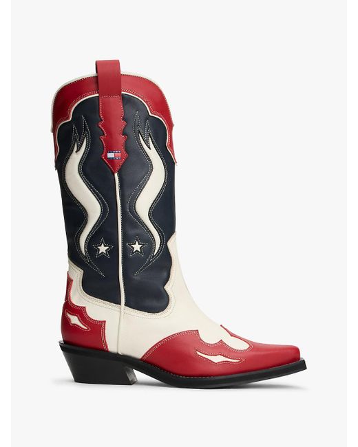 Tommy Hilfiger White Archive Leather Signature Cowboy Boots