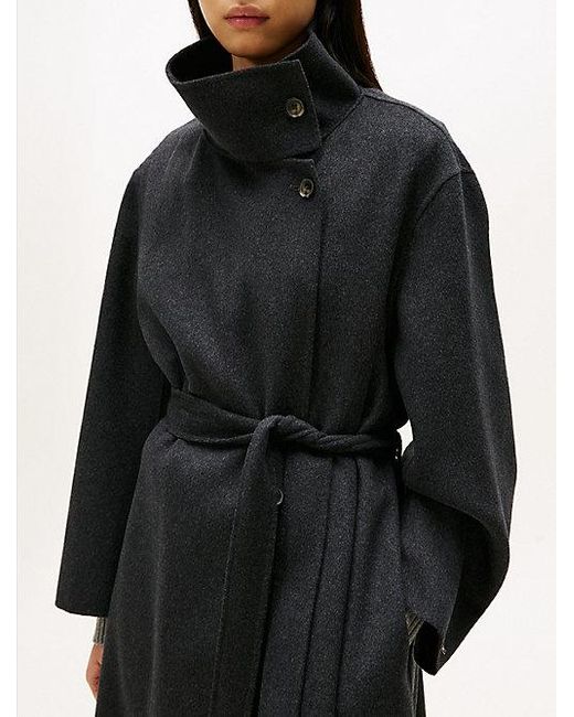 Abrigo Oversize Largo Con Bufanda Tommy Hilfiger de color Black