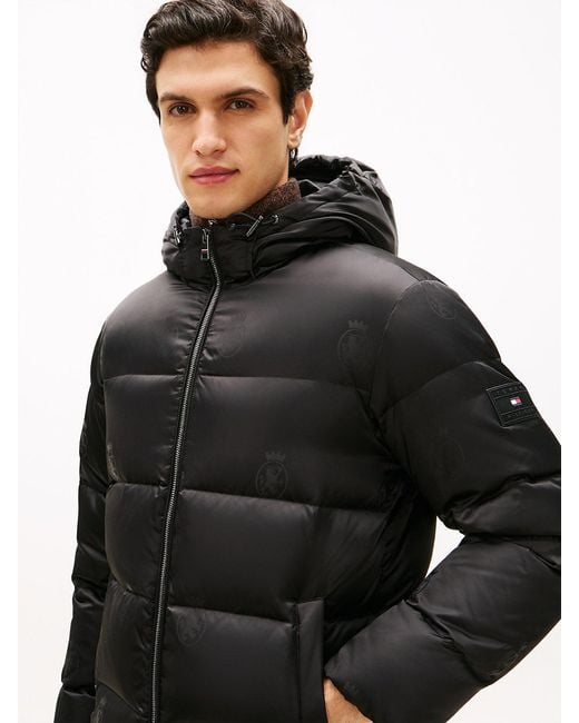 Tommy Hilfiger Black Th Crest Print Down Puffer Jacket for men