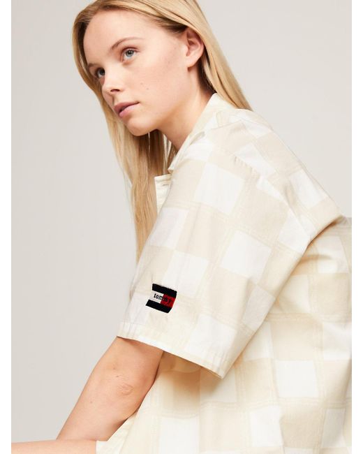 Tommy Hilfiger Natural Dual Gender Checkerboard Boxy Short Sleeve Shirt for men