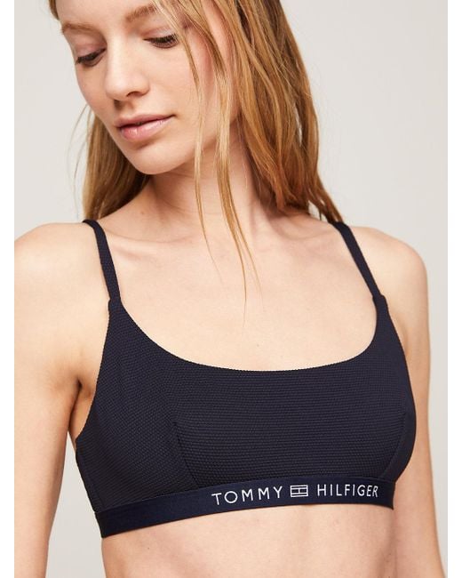 Tommy Hilfiger Blue Tonal Logo Bralette Bikini Top
