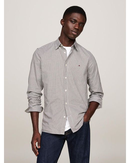 Tommy Hilfiger Natural Micro Gingham Poplin Slim Shirt for men