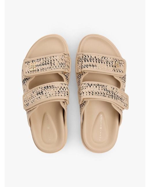 Tommy Hilfiger Natural Raffia Th Monogram Double Strap Sandals