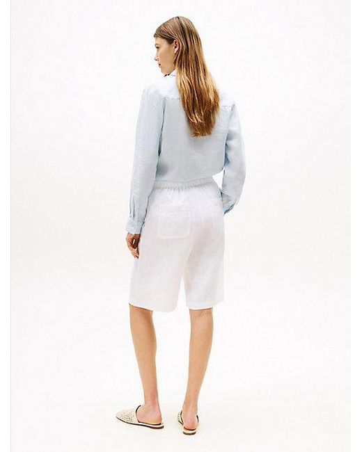 Tommy Hilfiger White Tailored Slim Fit Shorts Aus Leinenmix