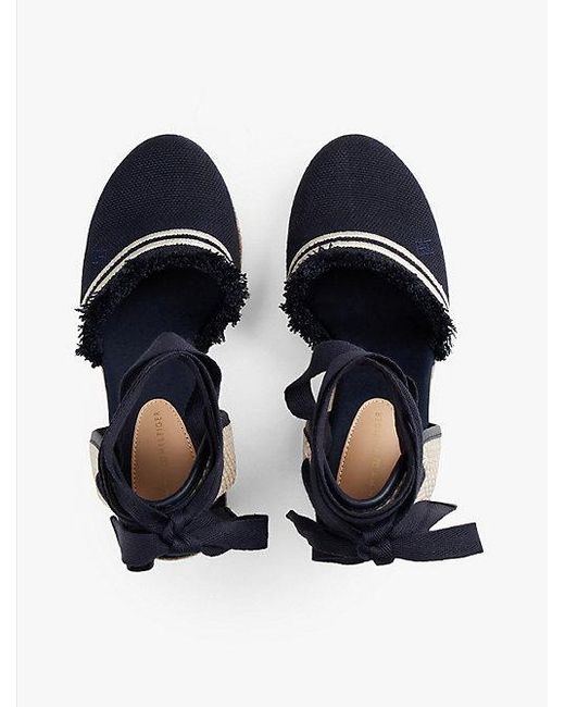 Tommy Hilfiger Canvas Espadrille Met Sleehak En Franjes in het Blue