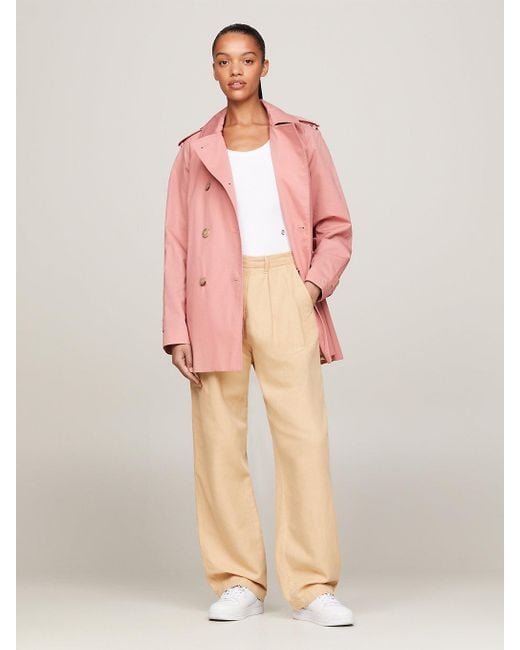 Tommy Hilfiger Pink Water Repellent Short Trench Coat