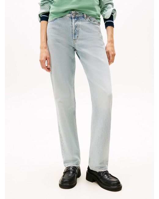 Jeans Slim Fit Dritti A Vita Media di Tommy Hilfiger in Green