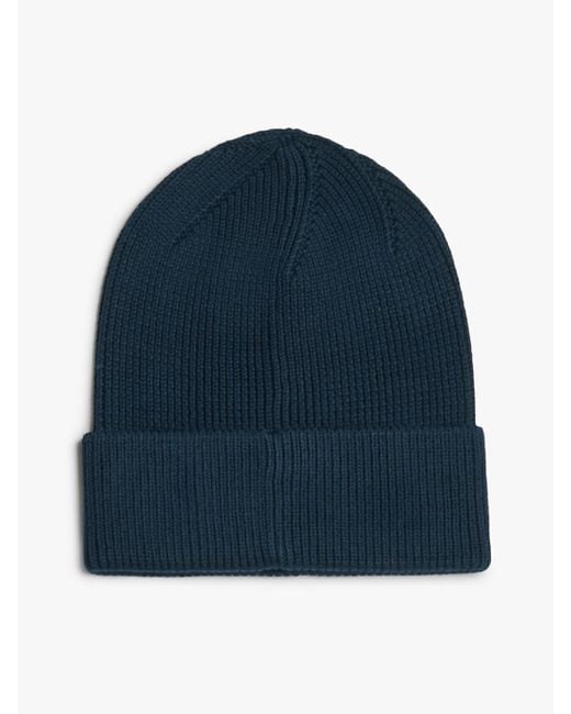 Tommy Hilfiger Blue Elongated Flag Rib-knit Beanie