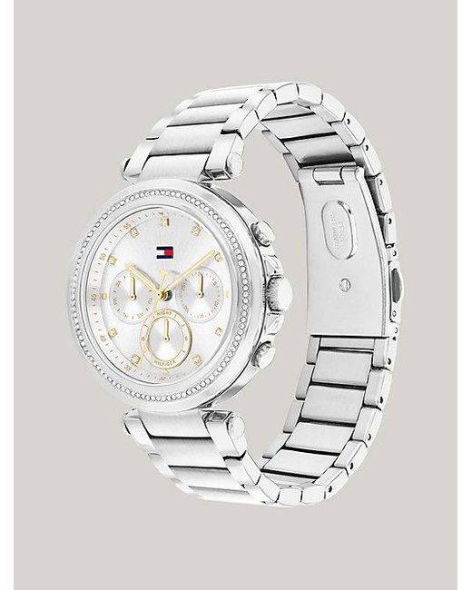 Tommy Hilfiger White Silber-weiße Armbanduhr mit Kristallverzierung