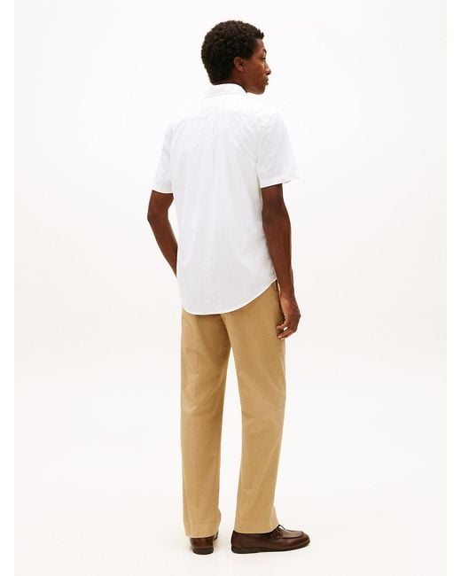 Tommy Hilfiger White Regular Fit Flex Poplin Short Sleeve Shirt for men