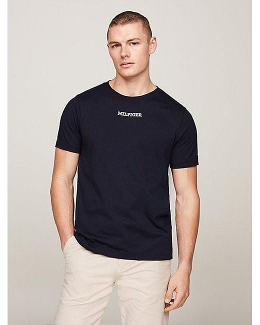 Tommy Hilfiger T-Shirt mit gesticktem Hilfiger-Logotype-Logo in Blue für Herren